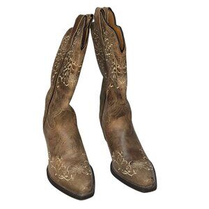 Laredo Western rich khaki brown leather embroidered cowgirl boots 10M